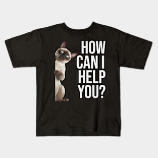 Funny Cat Meme How Can I Help You? Kids T-Shirt